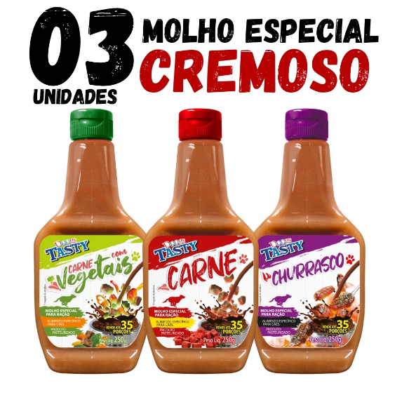 Kit 3un Molho Especial Para Ração Cães Cremoso iPet Tasty 250g sabor Carne, Churrasco e Vegetais