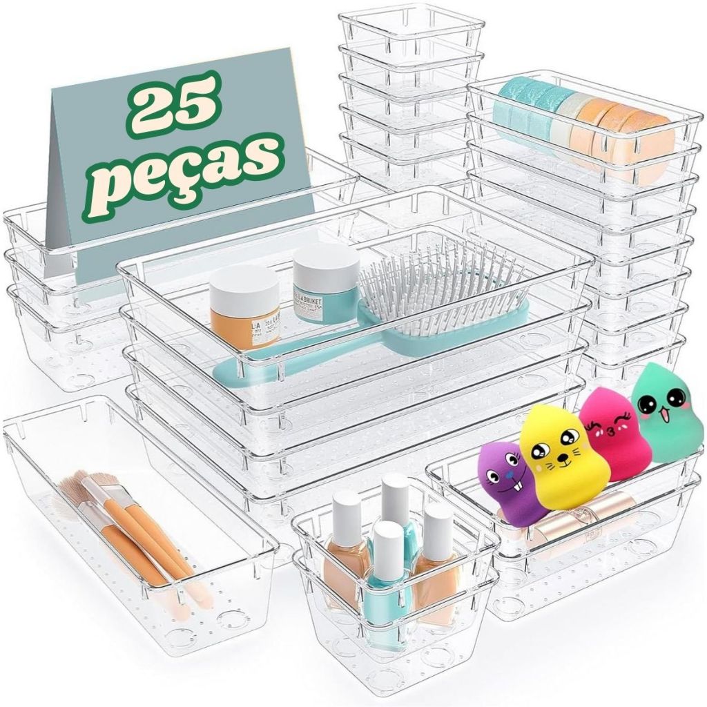 House Organizer Kit 15 ou 25 Pçs Organizador de Gaveta Acrilico Modular Multiuso Maquiagem Joias Acessório
