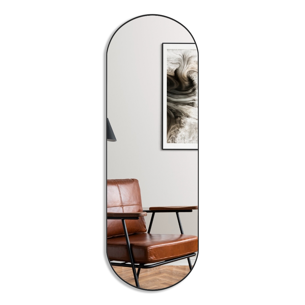Espelho Oval 110x50 Corpo Inteiro Com Moldura + Suporte