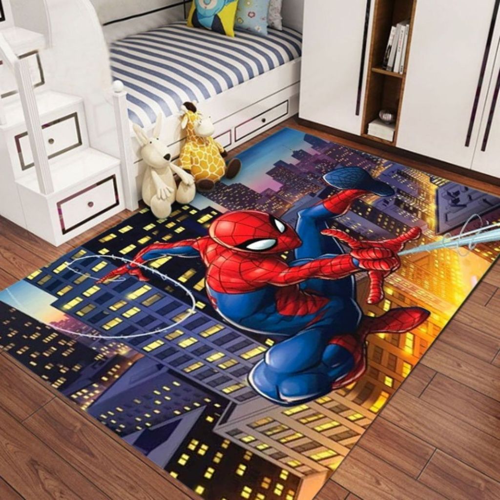 Tapete Quarto Infantil Criança Kids Macio Tatame Antiderrapante Menino Personagem Homem Aranha Azul