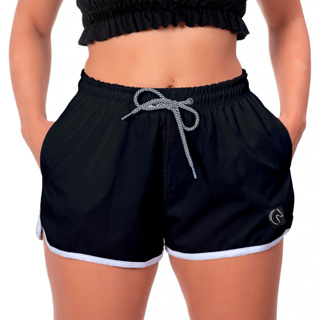 Shorts Feminino Básico Com Elástico Cordão Ajustável e Bolsos Uso Casual Treino Academia Praia Preto em Oferta na Shopee