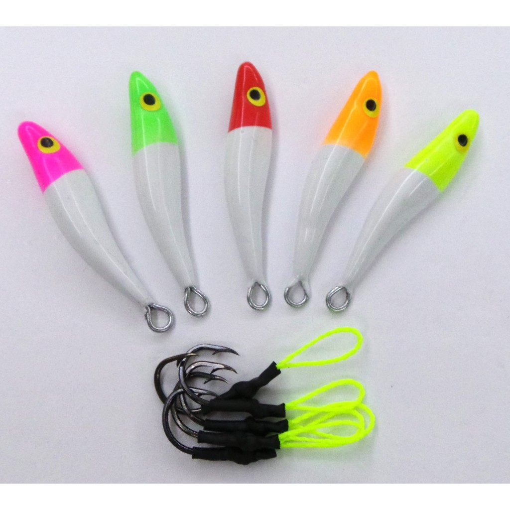 Kit Micro Jig Camarão 32 G c/ Suporte Hook - 5 unidades Robalo Corvina Pampo Pescada Tucunaré