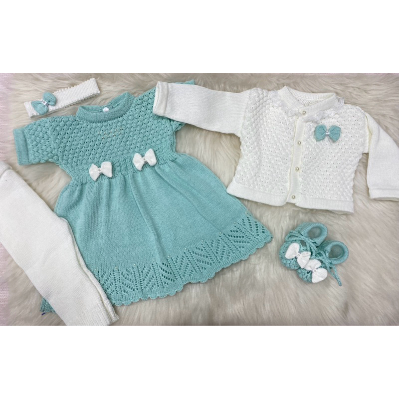 conjunto saida maternidade menina de trico para bebê com casaquinho 6 peças