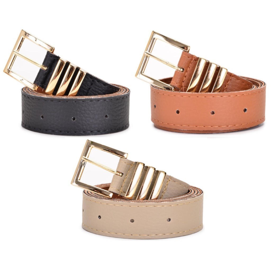 Kit 3 Cinto Feminino Fivela Dourada Metal Moda Fashion  Oferta Imperdível Super Lindo em Oferta na Shopee