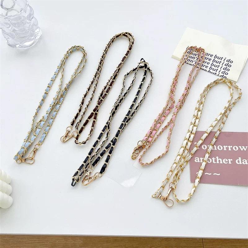 Cordão De Pescoço Correia de Pérola e Couro Para Capinha de Celular Universal