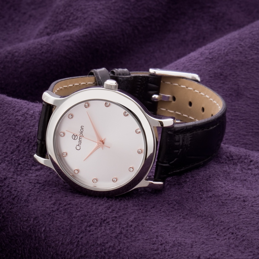Relogio Feminino Pequeno Mini Pulseira de Couro Prata Champion Original - Watches