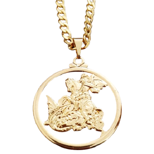 Corrente Groumet Masculin 60cm + Pingente São Jorge Banhado a Ouro 18k