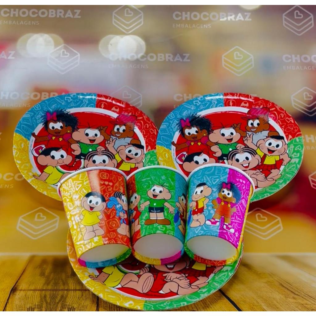 Kit Festa  TURMA DA MONICA  16 Pratos + 16 Copos Descartável 200 Ml Papel - FESTCOLOR em Oferta na Shopee