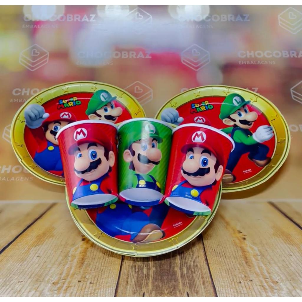 Kit Festa SUPER MARIO BROS 16 Pratos + 16 Copos Descartável 200 Ml Papel - FESTCOLOR em Oferta na Shopee