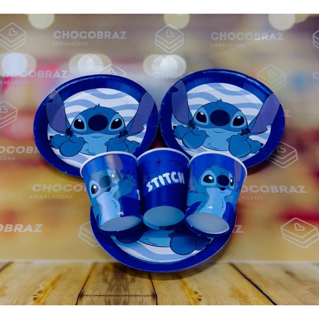Kit Festa STITCH 16 Pratos + 16 Copos Descartável 200 Ml Papel - FESTCOLOR em Oferta na Shopee