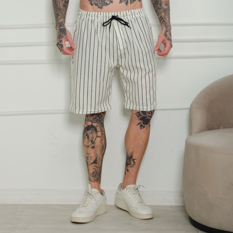 bermuda masculina listrado com Elastano e elástico novo tendência moda 2024