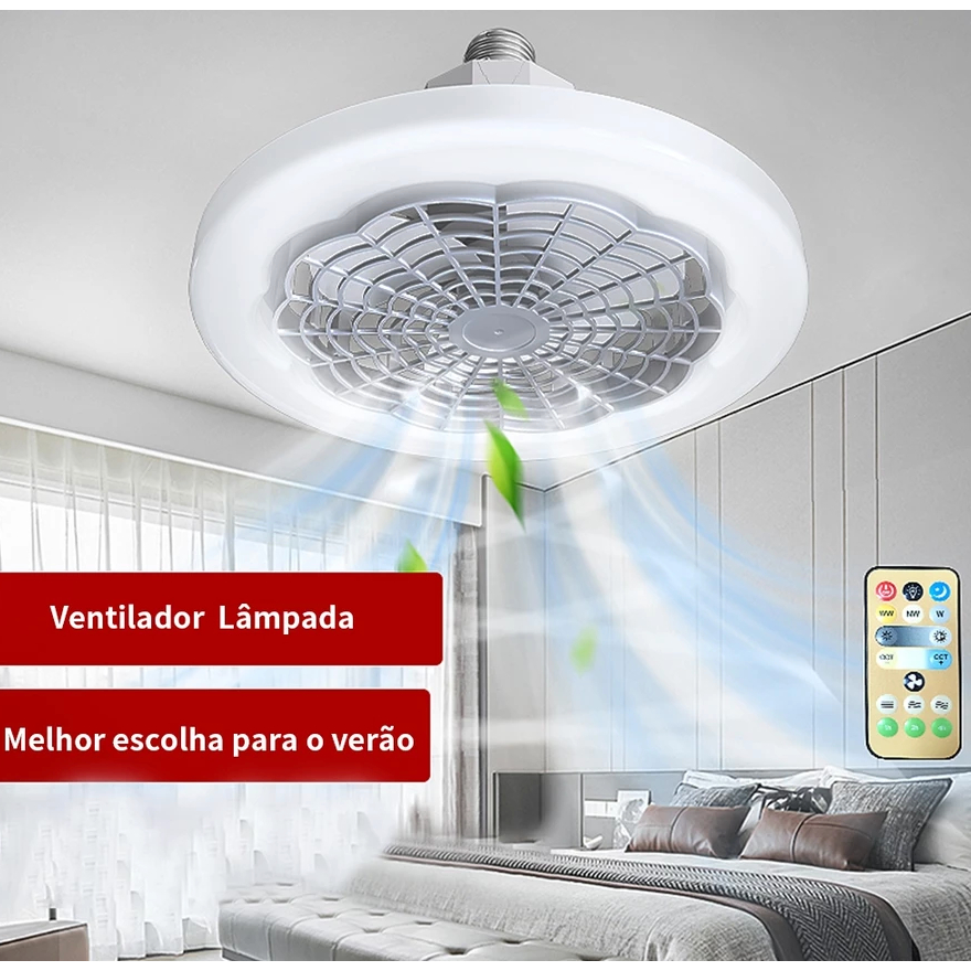 Ventilador Lâmpada De Teto Ajustável Luz 30W Led Baixo Ruído Controle Remoto Incluído