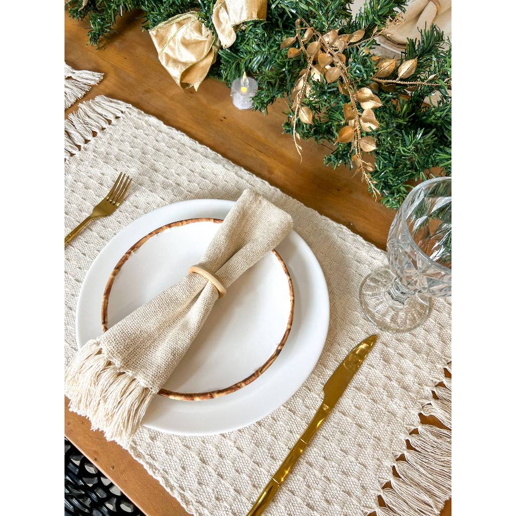 Kit Jogo americano cor Cru, Off white produto artesanal. Decoração mesa posta, tear mineir...