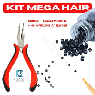 Kit Mega Hair Alicate + Agulha Peixinho +100 Microlinks C/ Silicone em Oferta na Shopee