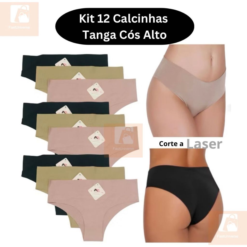 Kit Calcinhas Cos Alto Sem Costura Corte Laser -5 CM
