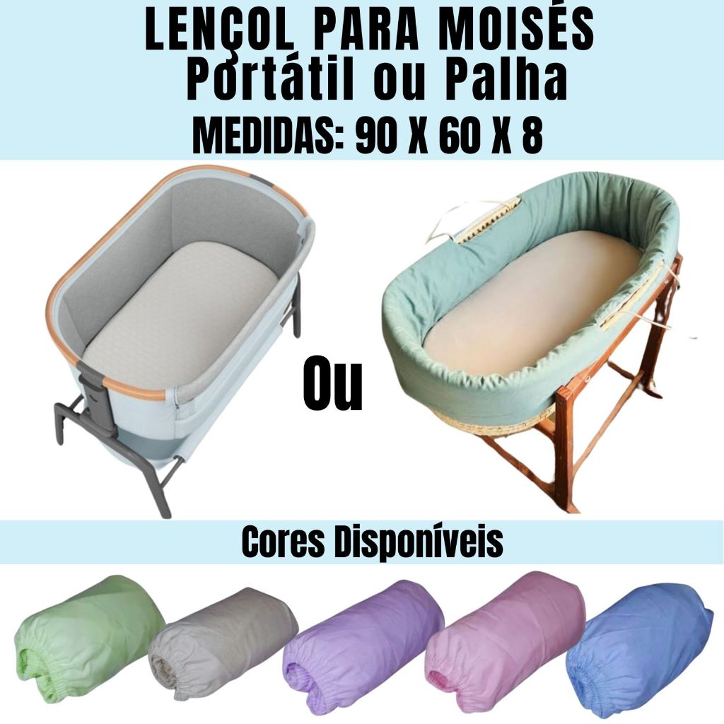 Lençol  Berço Moisés 200 Fios C Elástico 90x60x8cm