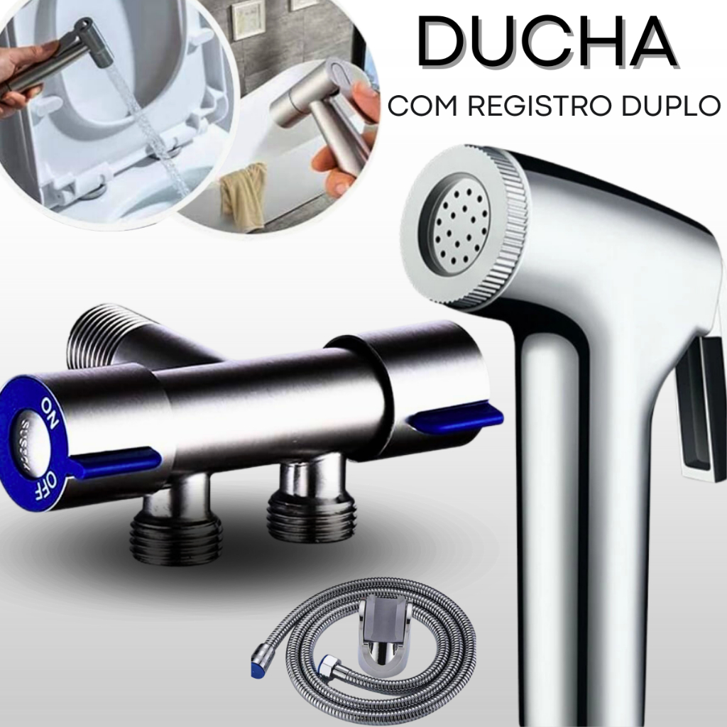 Ducha Higiênica Com Registro Com Dupla Saída De Água Inox Bidê Chuveirinho em Oferta na Shopee