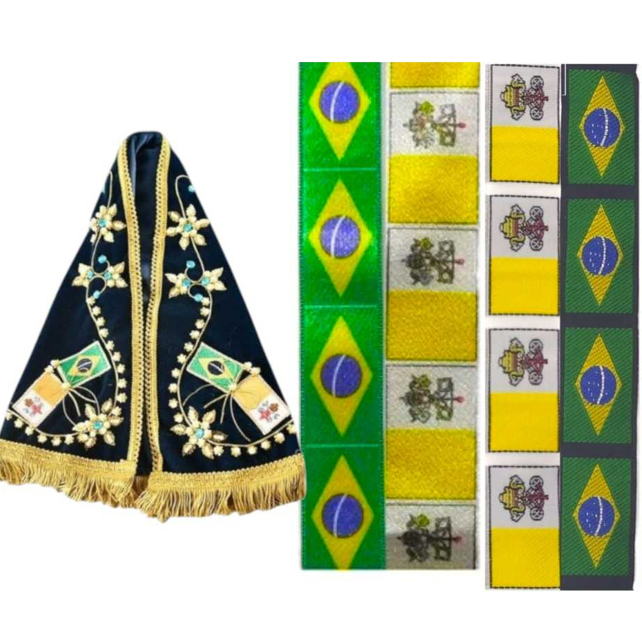 Fita Bandeira Brasil Vaticano Por Metro Gorgurão ou Cetim Para Manto Nossa Senhora Aparecida e Manto Amigurumi