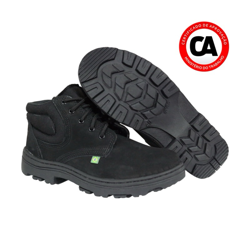 COTURNO DE SEGURANÇA COURO NOBUCK AMARRAR COM  C.A PRETO em Oferta na Shopee