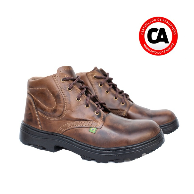 Bota Coturno Botina De Segurança Com C.A Couro Trabalho Chocolate Liso