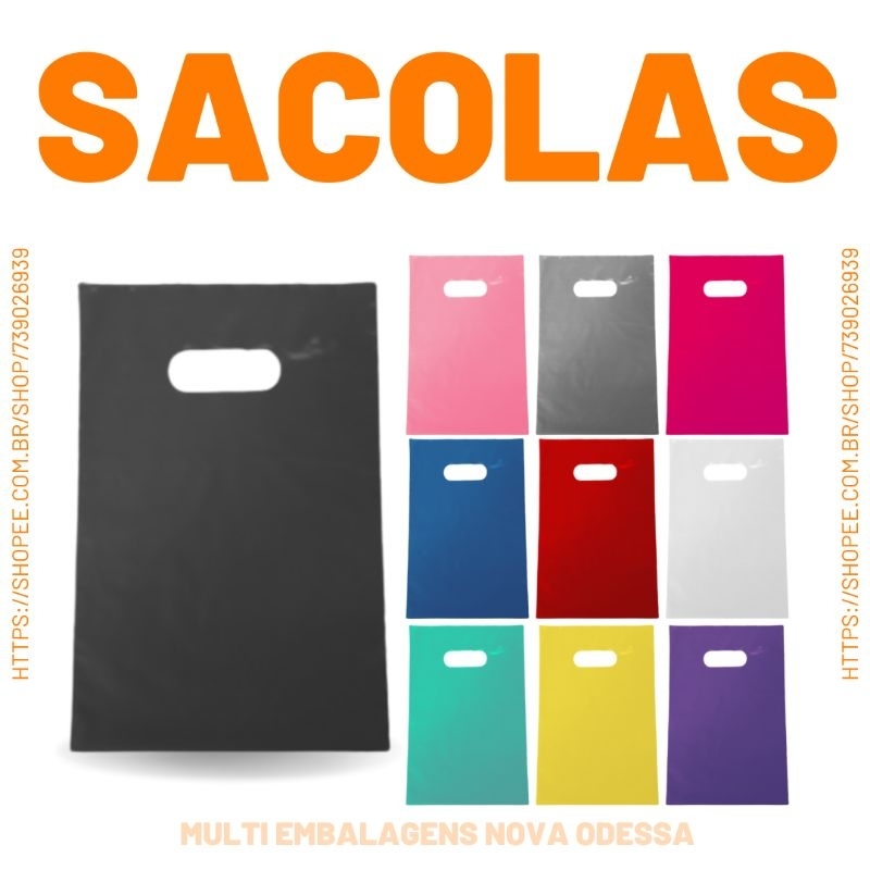 Kit 100und. Sacolas Plásticas Boca Vazada 20x30/30x40/40x50 - Boca de Palhaço Alça Vazada