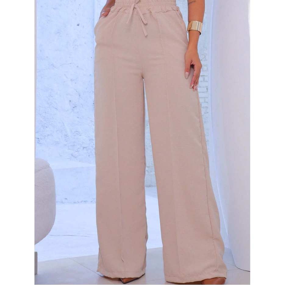 Calça Pantalona Feminina Cintura Alta Tendência Moda Envio Imediato