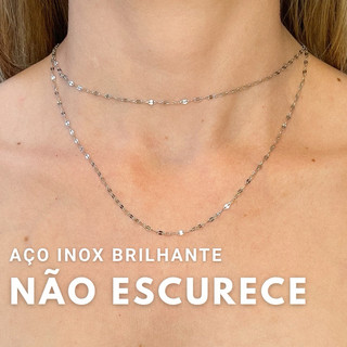 Colar Prata Duas voltas Delicado Colar Aço inoxidável Hipoalergênico Corrente feminino colar fino brilhante e claro