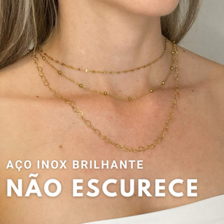 Colar Dourado Ouro Aço inoxidável Kit 3 unidades Hipoalergênico Corrente feminino colar brilhante e claro em Oferta na Shopee