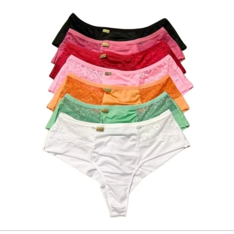 Kit 5 Calcinha Plus Size Fio Duplo com Renda na Lateral R 2 Pala Larga Adulto Feminina Lingerie