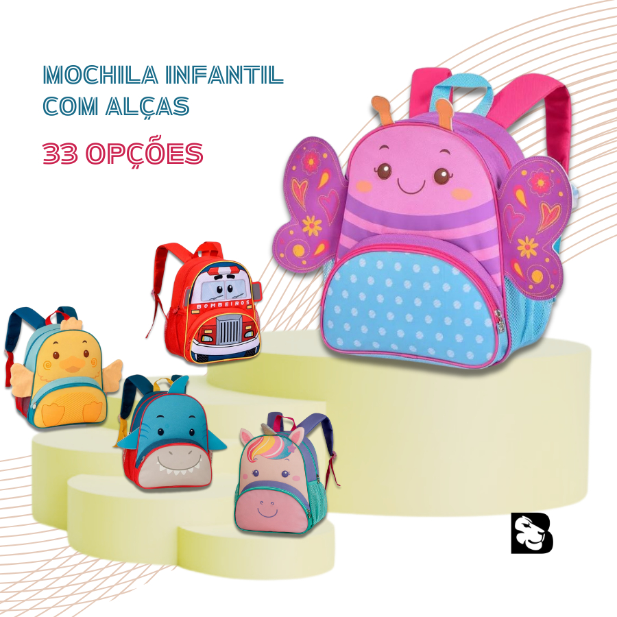 Mochila Infantil de Costas Com Alças Crianças Creche Escolar Passeio Bichinho Pet Com Bolso Lateral