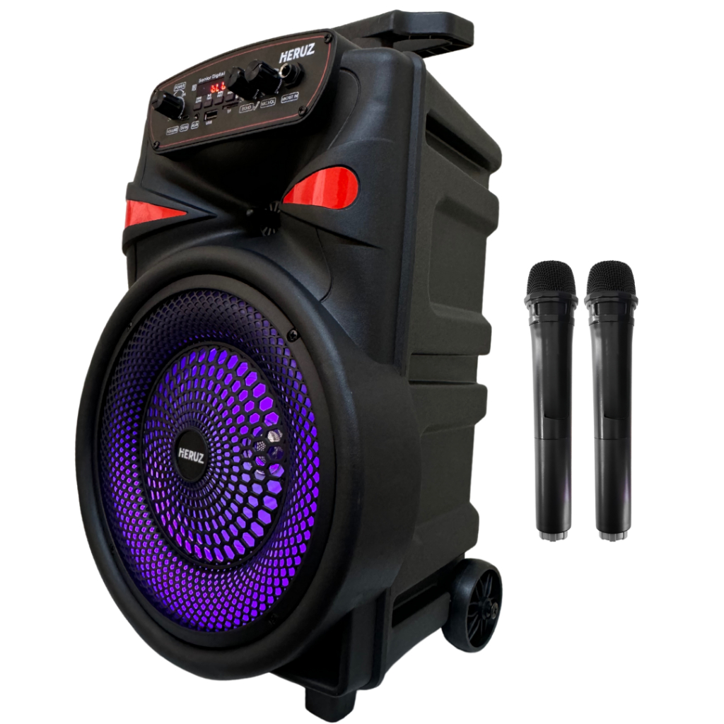 Caixa de Som Grande Bluetooth 2000w Potencia PMPO + 2 Microfones Sem Fio em Oferta na Shopee