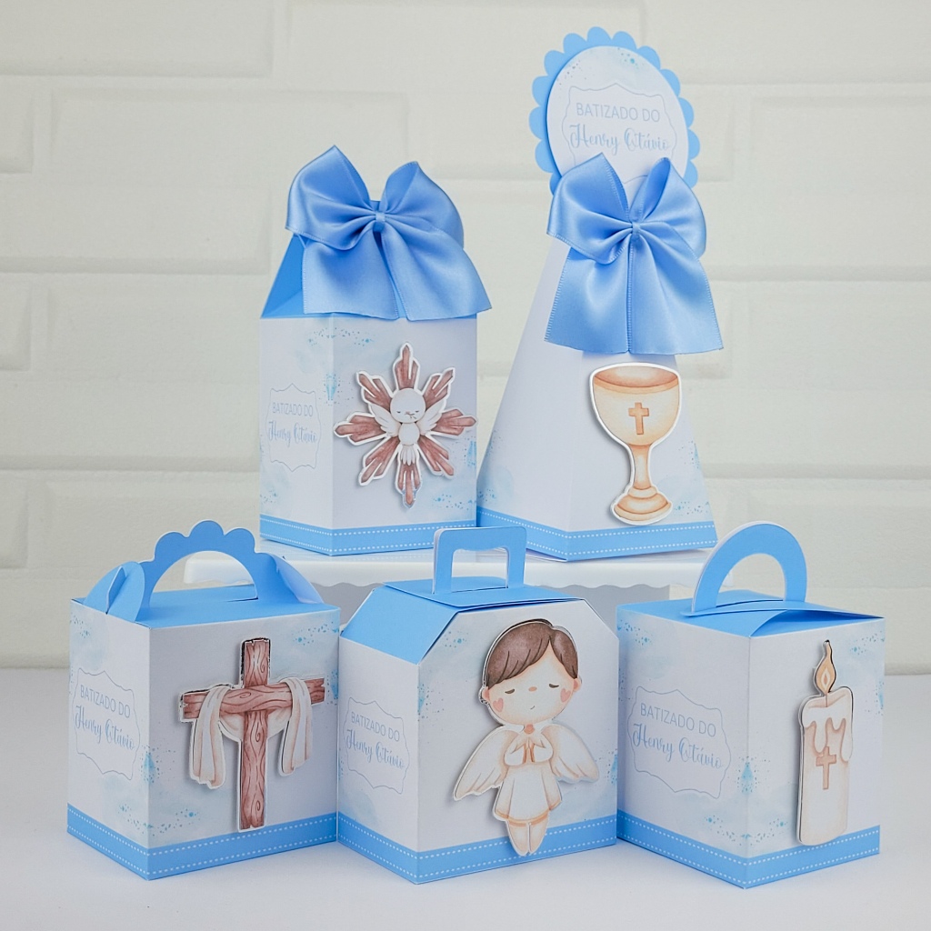 Kit Festa Personalizados - Batizado Azul - Lembrancinhas de Batismo - Caixinhas Personalizadas