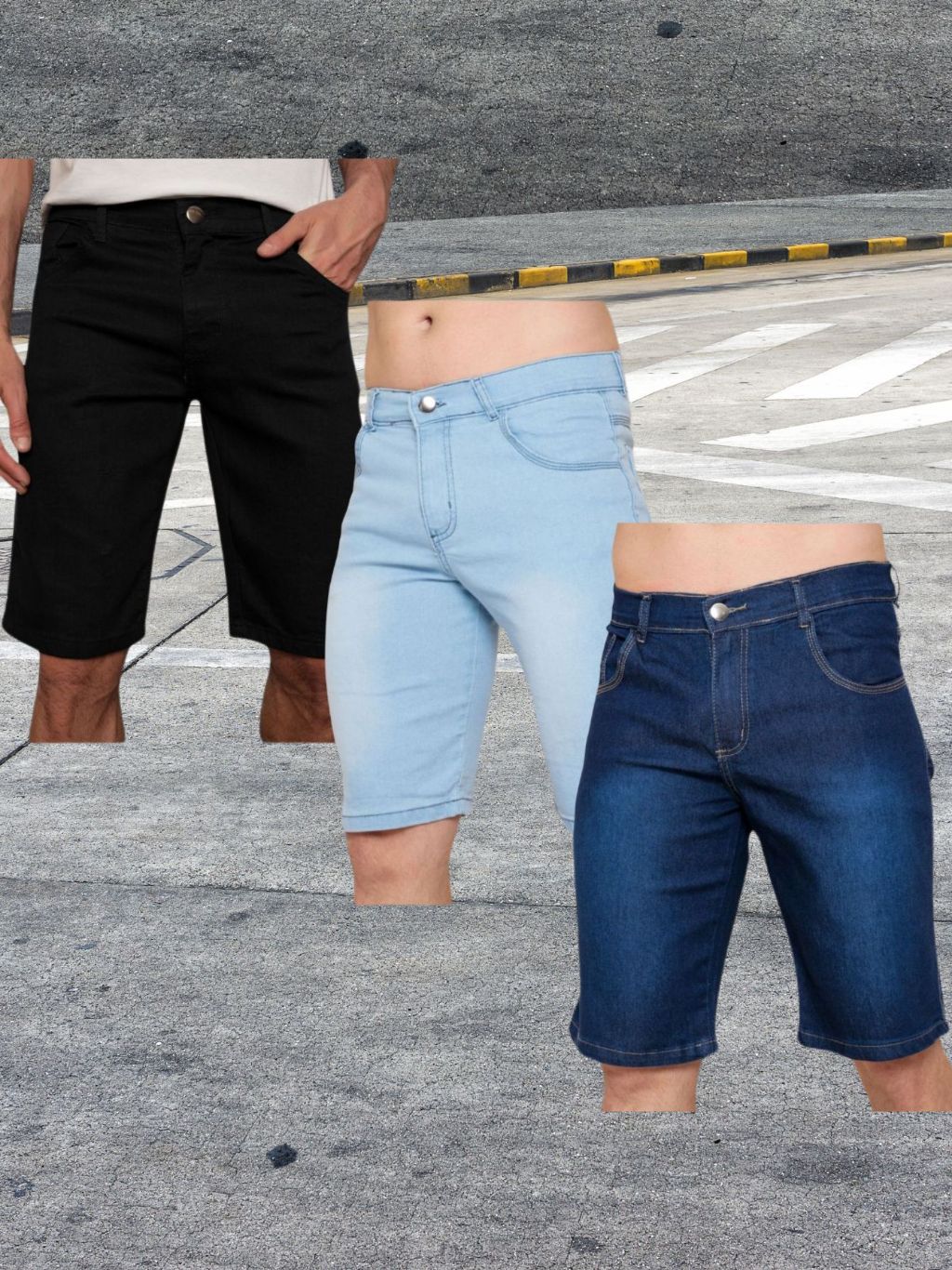 Kit 3 Bermuda Jeans Masculina Verão Casual Confortável Elastano Estilo Livre Praia Moderna Tendência Qualidade Legitmo