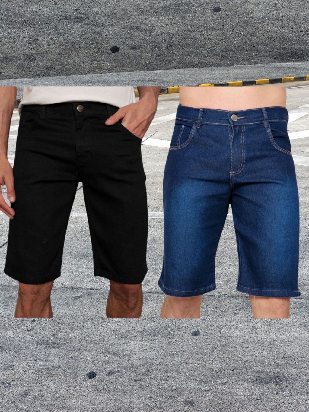 Kit 2 Bermuda Jeans Masculina Verão Casual Confortável Elastano Estilo Livre Praia Moderna Tendência Qualidade Legitmo