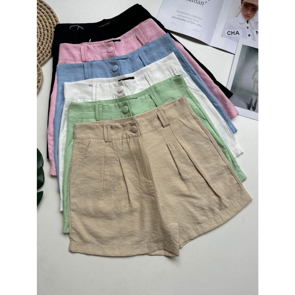 Short marrante feminino PLUS Estilo casuais de cor lisa com bolsos em Oferta na Shopee