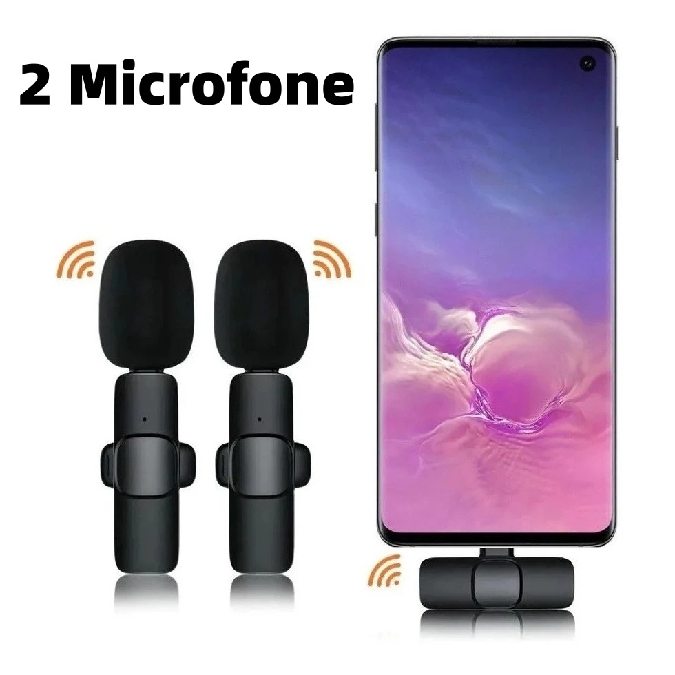 Microfone de Lapela Sem Fio K9 Vlog Compatível Tipo C e iPhone