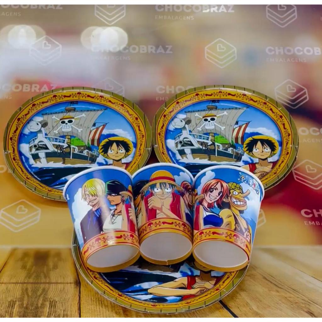 KIT FESTA ONE PIECE 16 PRATOS + 16 COPOS DESCARTÁVEL 200 ML PAPEL - FESTCOLORcccccccccccccc