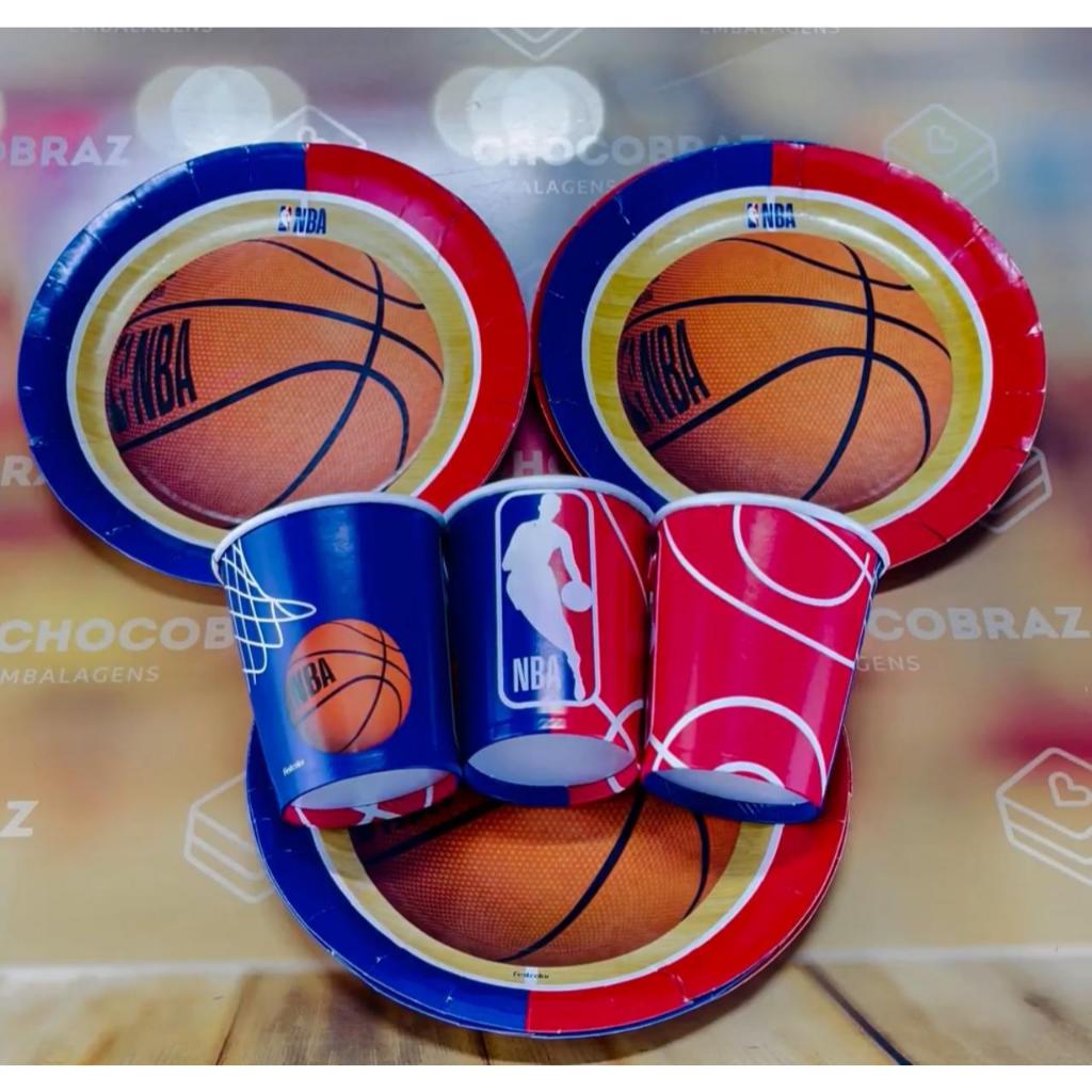 Kit Festa NBA BASQUETE 16 Pratos + 16 Copos Descartável 200 Ml Papel - FESTCOLOR em Oferta na Shopee