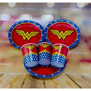 Kit Festa MULHER MARAVILHA 16 Pratos + 16 Copos Descartável 200 Ml Papel - FESTCOLOR em Oferta na Shopee