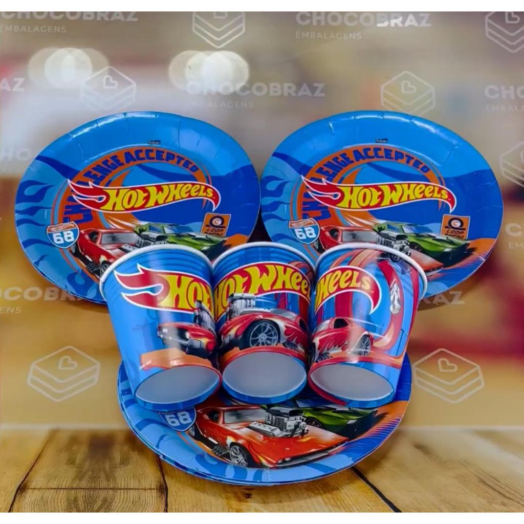 Kit Festa HOT WHEELS 16 Pratos + 16 Copos Descartável 200 Ml Papel - FESTCOLOR em Oferta na Shopee