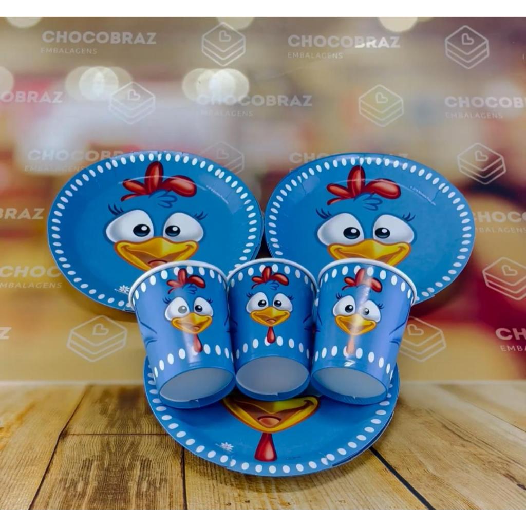 KIT FESTA GALINHA PINTADINHA 16 PRATOS + 16 COPOS DESCARTÁVEL - FESTCOLOR em Oferta na Shopee