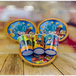 Kit Festa DRAGON BALL Z 16 Pratos + 16 Copos Descartável 200 Ml Papel - FESTCOLOR (CHOCO)