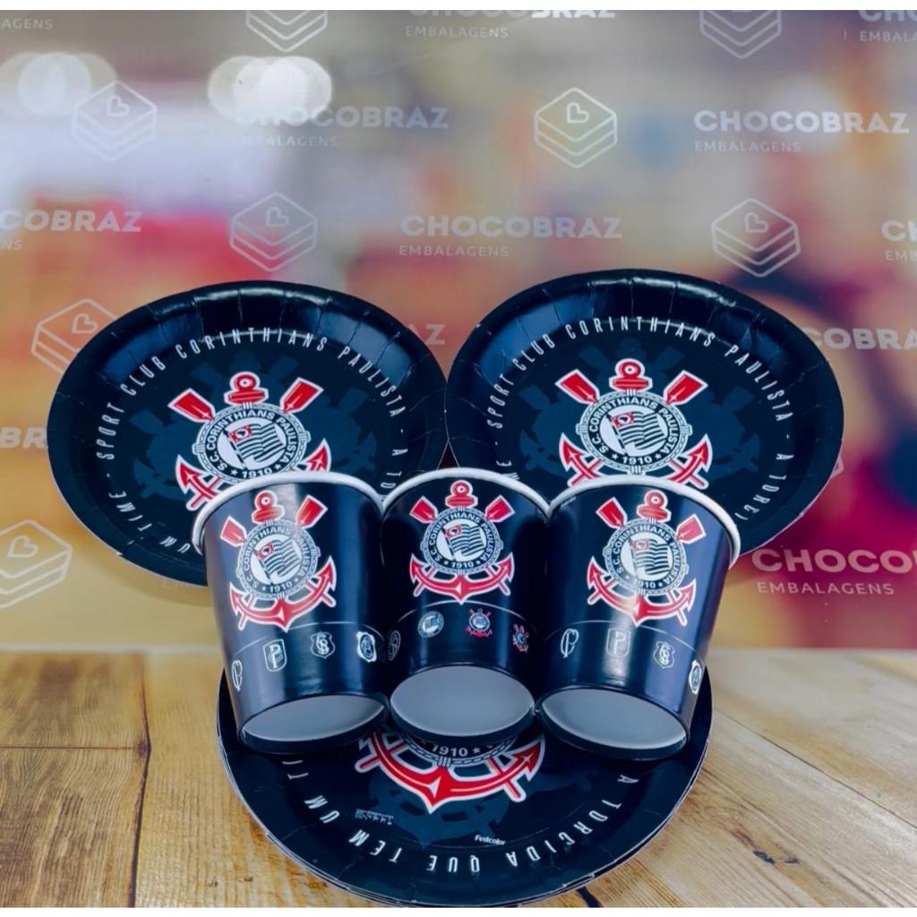 Kit Festa CORINTHIANS 16 Pratos + 16 Copos Descartável 200 Ml Papel - FESTCOLOR em Oferta na Shopee