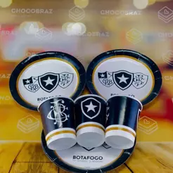 Kit Festa BOTAFOGO OFICIAL 16 Pratos + 16 Copos Descartável 200 Ml Papel - FESTCOLOR (CHOCO)