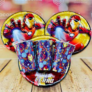 Kit Festa HOMEM DE FERRO  8 Pratos + 8 Copos Descartável 180 Ml Papel - REGINA em Oferta na Shopee