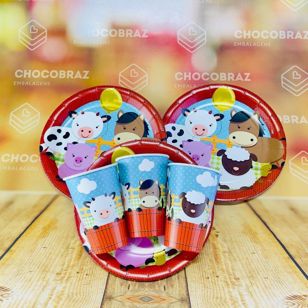 Kit Festa FAZENDINHA  8 Pratos + 8 Copos Descartável 180 Ml Papel - REGINA em Oferta na Shopee