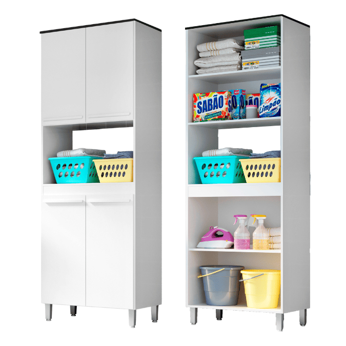 Armario Lavanderia 4 Portas  2,22m C/ Nicho Com Pes - Home & Living