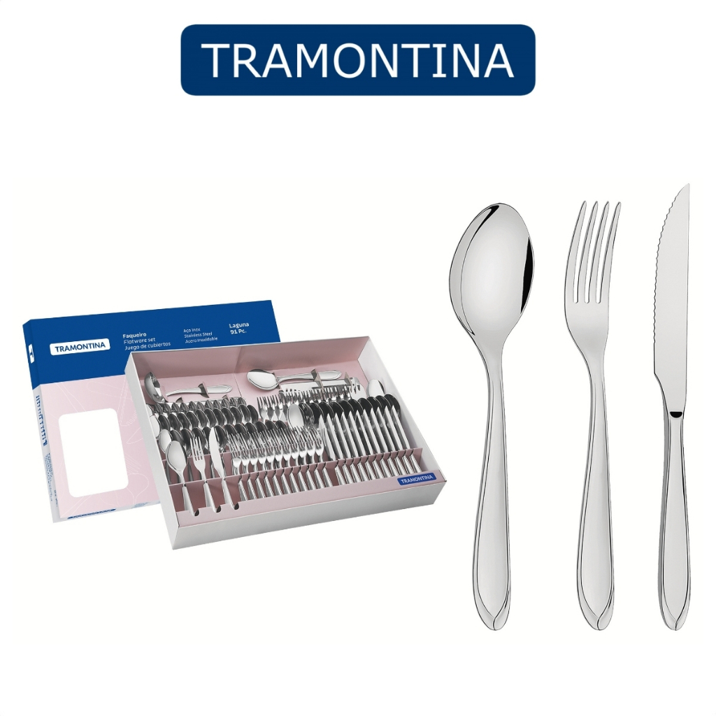 Kit Conjunto Jogo De Talheres Laguna Faqueiro 91 Peças em Aço Inox Tramontina em Oferta na Shopee