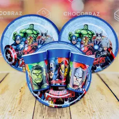 Kit Festa AVENGERS VINGADORES 8 Pratos + 8 Copos Descartável 180 Ml Papel - REGINA (CHOCO)