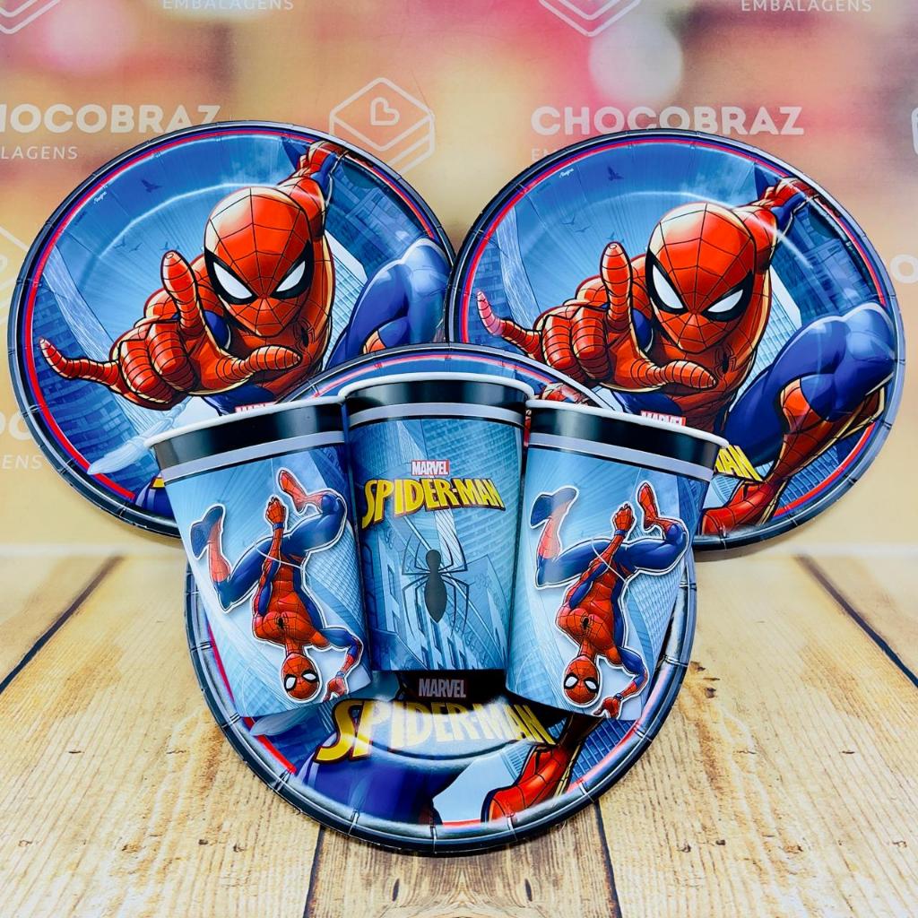 Kit Festa  HOMEM ARANHA SPIDER MAN  8 Pratos + 8 Copos Descartável 180 Ml Papel - REGINA em Oferta na Shopee